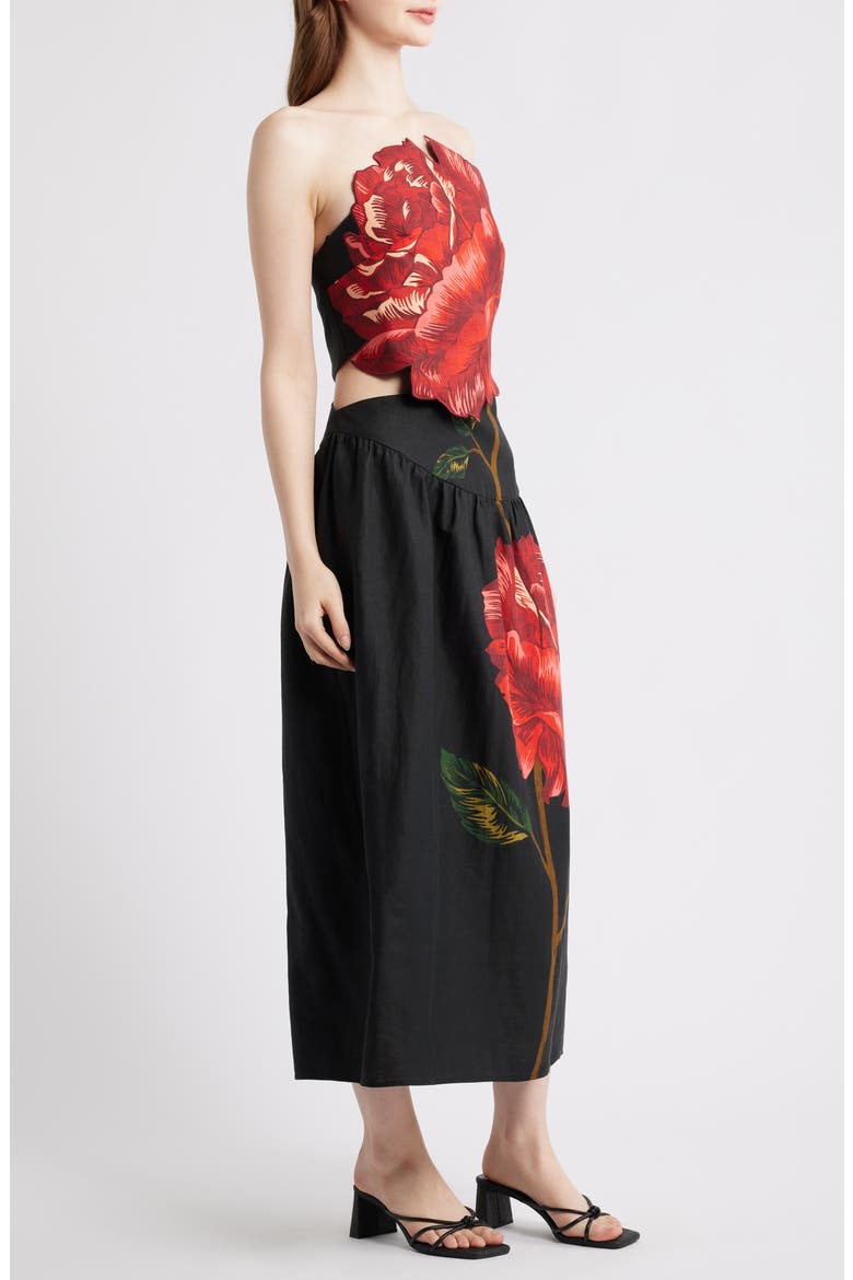 Rosalia Placed Rose Strapless Dress, Alternate, color, BLACK