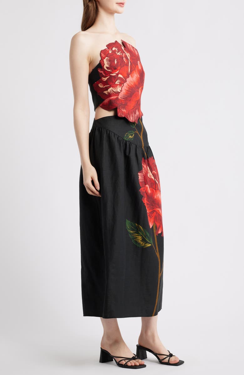 FARM Rio Rosalia Placed Rose Strapless Dress, Alternate, color, Black