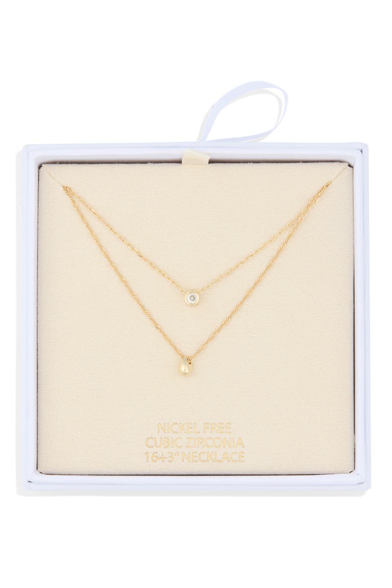 Cubic Zirconia & Bead Pendant Layered Necklace, Main, color, CLEAR- GOLD