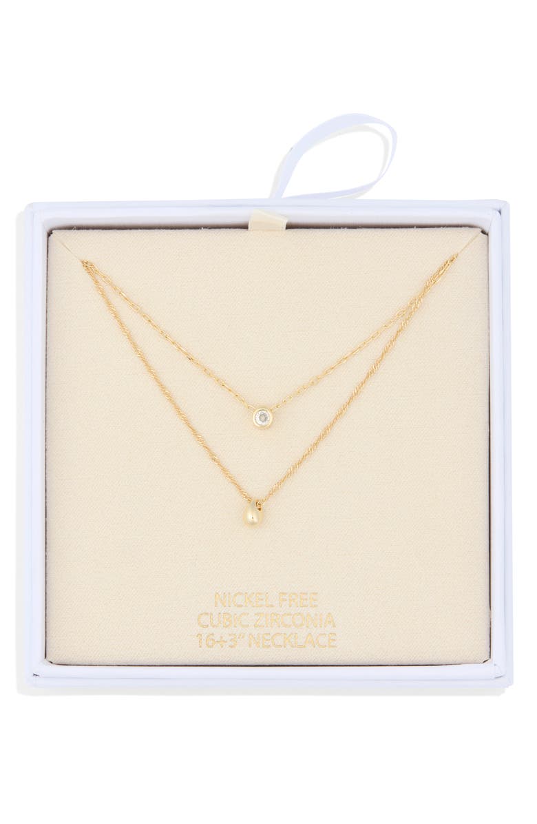 NORDSTROM RACK Cubic Zirconia & Bead Pendant Layered Necklace, Main, color, Clear- Gold
