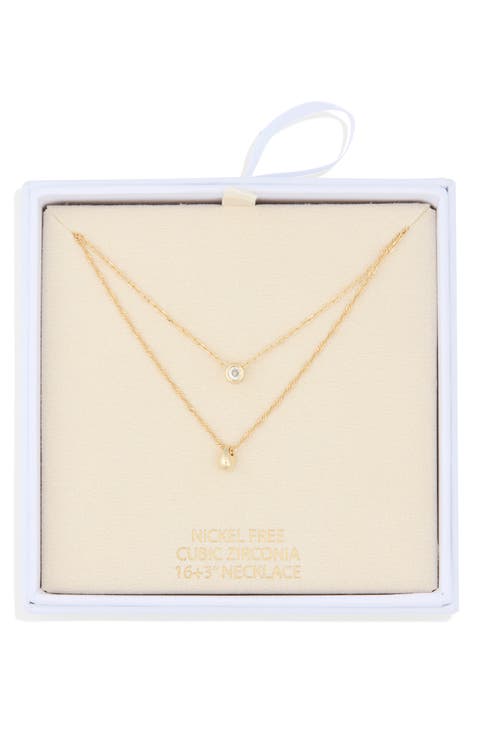 Cubic Zirconia & Bead Pendant Layered Necklace