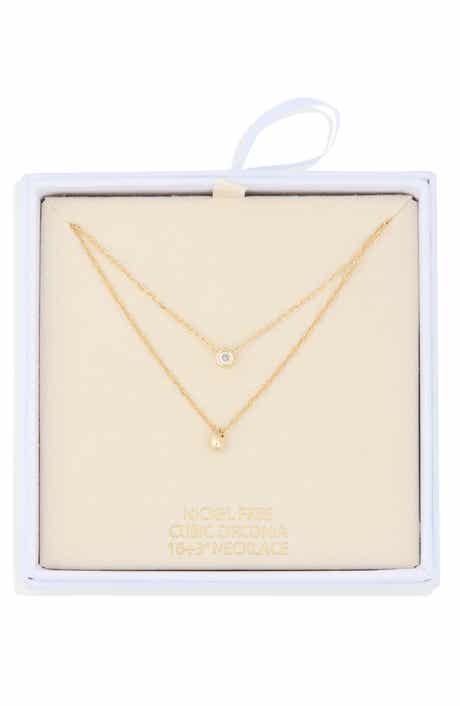 NORDSTROM RACK Cubic Zirconia & Bead Pendant Layered Necklace