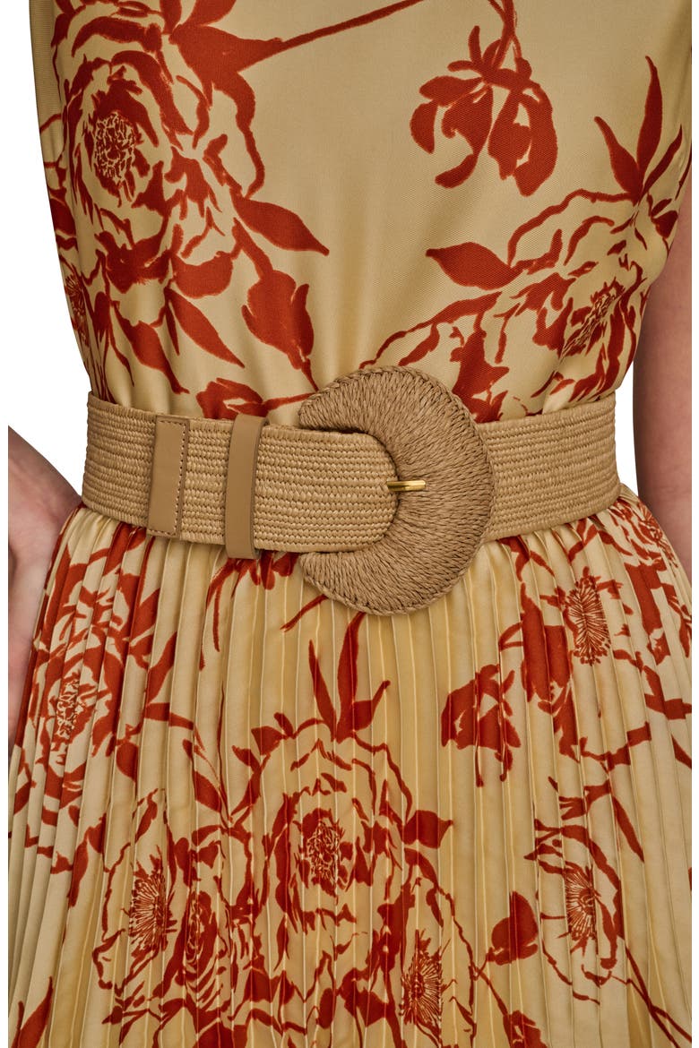 Floral Sleeveless Belted A-Line Midi Dress, Alternate, color, CINNAMON/ BEACH