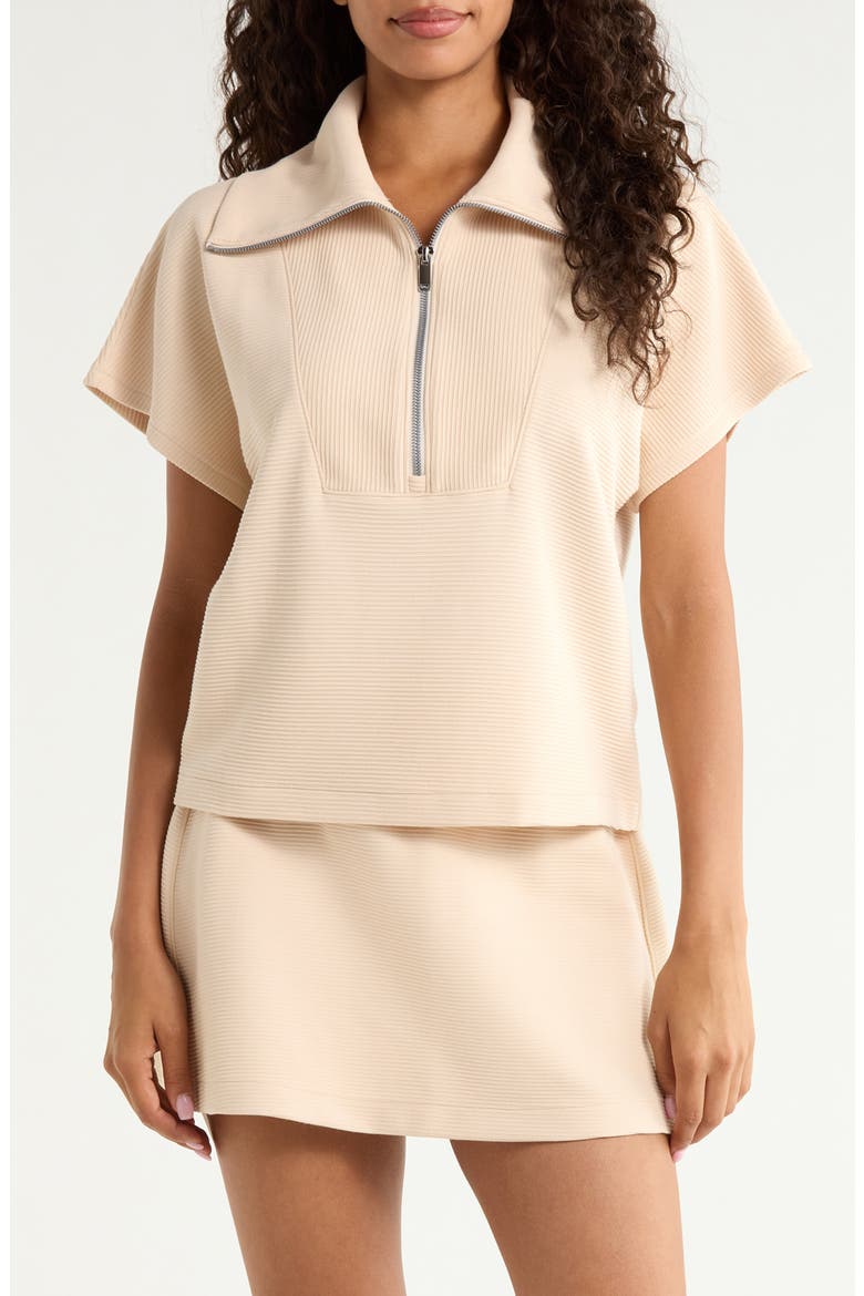 Rib Short Sleeve Half Zip Pullover, Main, color, TOASTED COCONUT