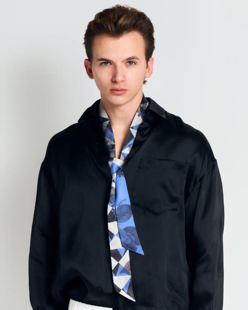 Lost Pattern Nyc "prism" Silk Skinny Scarf In Blue