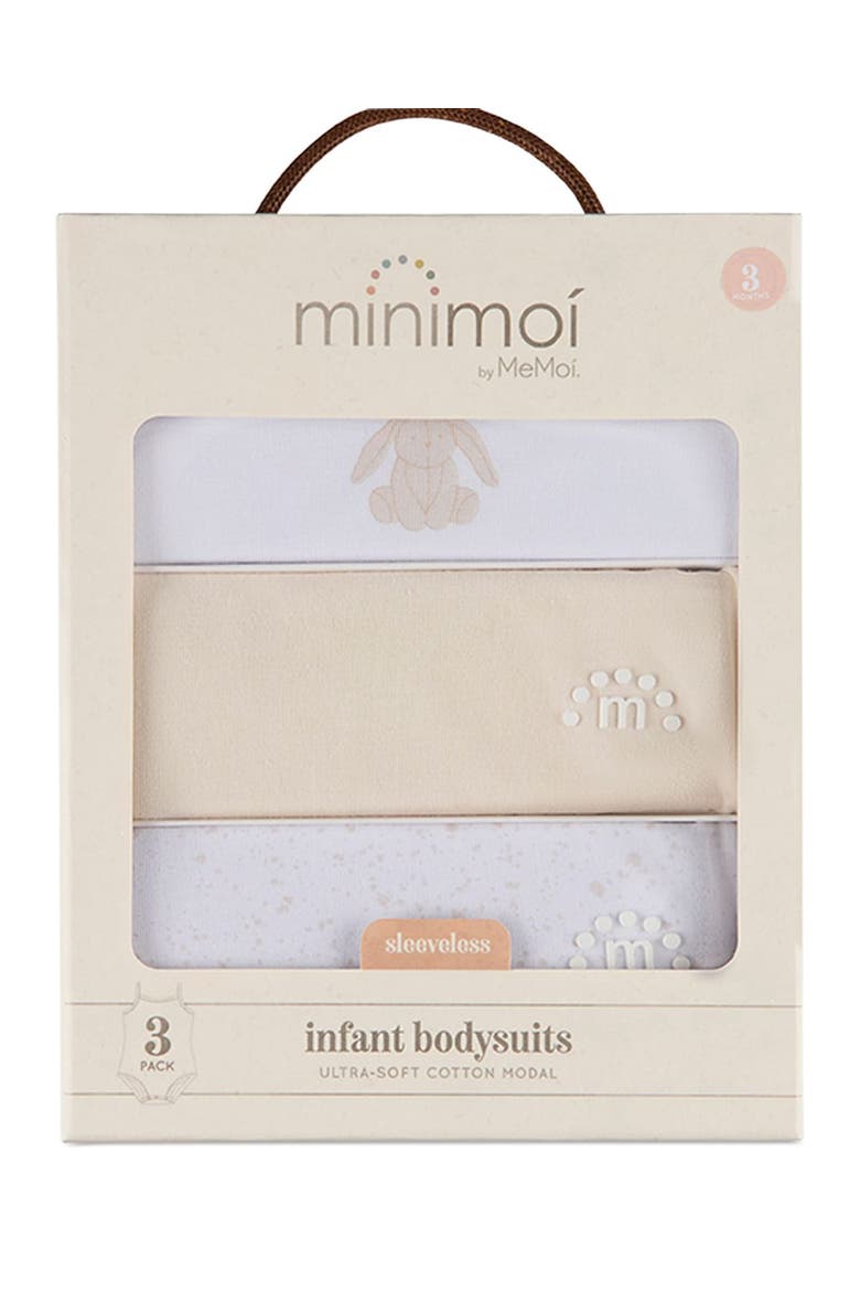 3 Pack Playful Bunny Bodysuits, Alternate, color, White-Tan