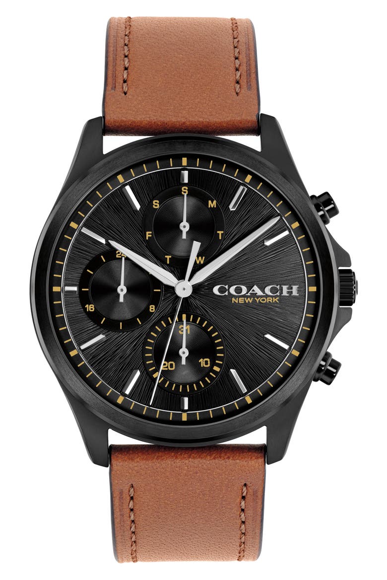 Oliver Leather Strap Watch, Main, color, SADDLE