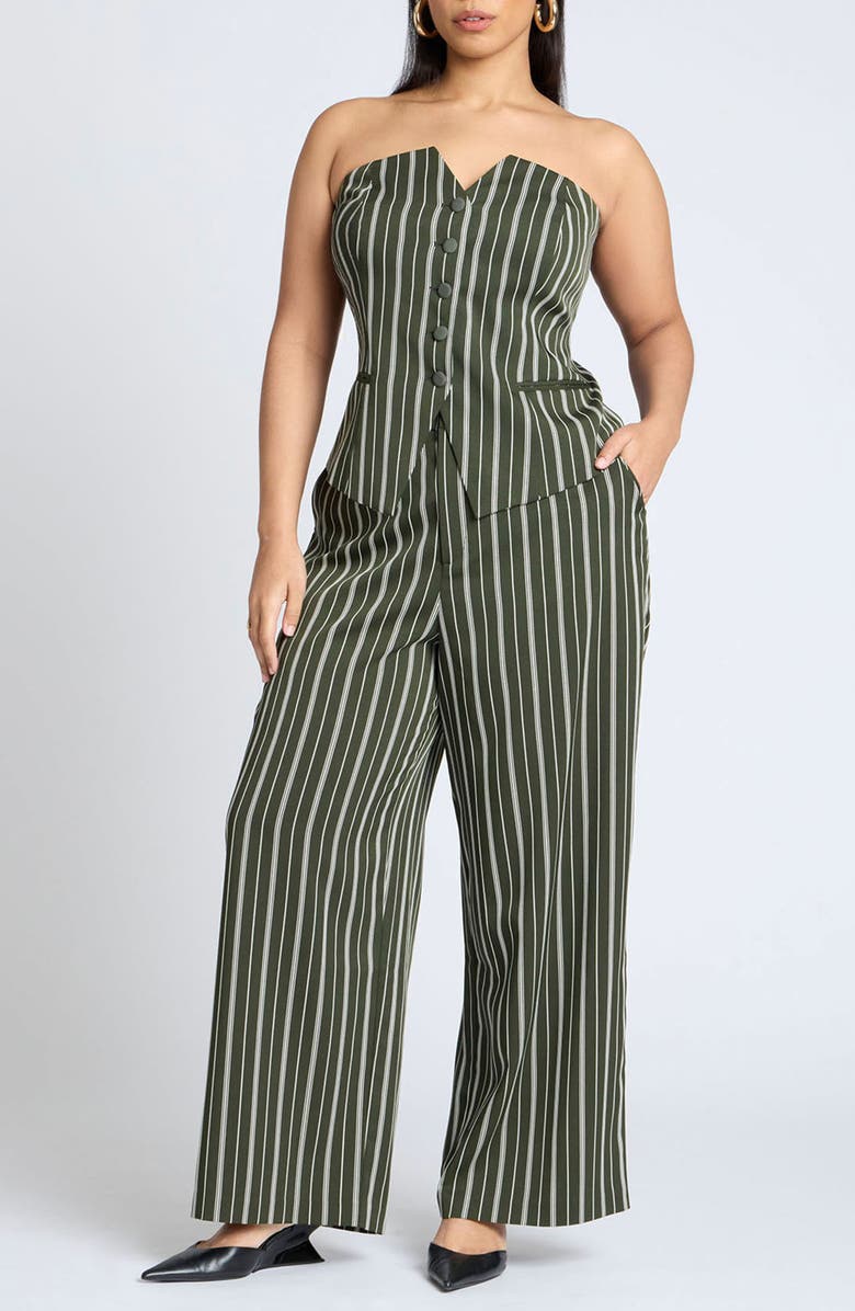 ELOQUII Strapless Suiting Button-Up Top, Alternate, color, 