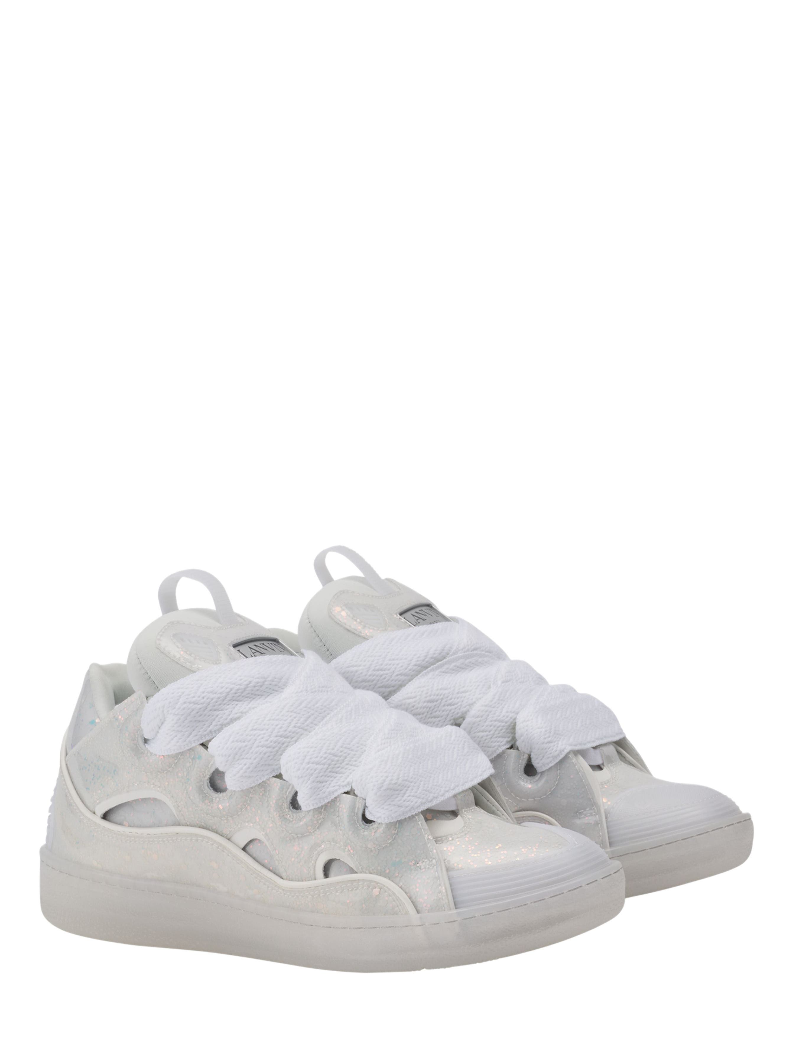 Lanvin Leather Curb Sneakers With Glitter Effect, Alternate, color, 