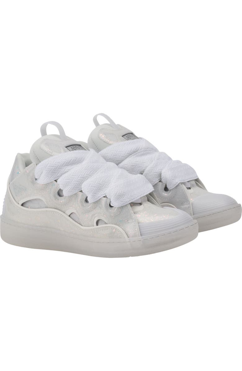 Lanvin Leather Curb Sneakers With Glitter Effect, Alternate, color,