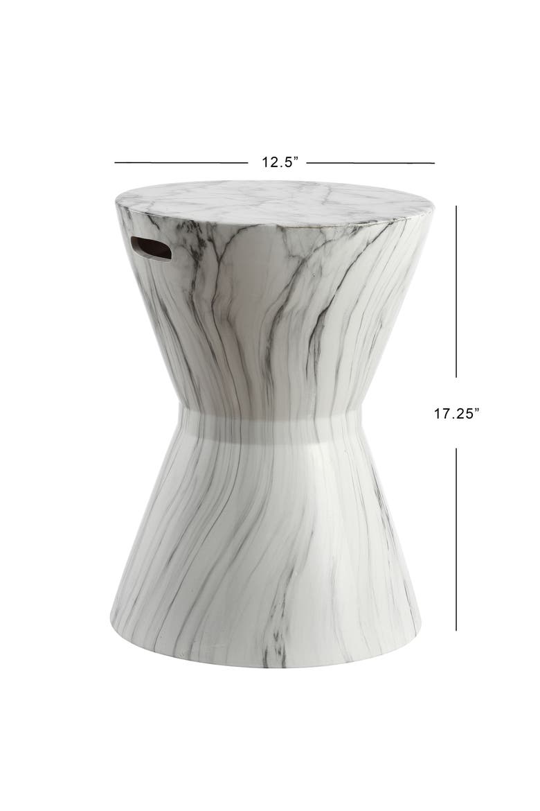 African Drum Traditional Marble Finish Floral Chinoiserie Ceramic Drum Garden Stool, Pierced Indoor/Outdoor Patio Seat, Alternate, color, White Marble Finish