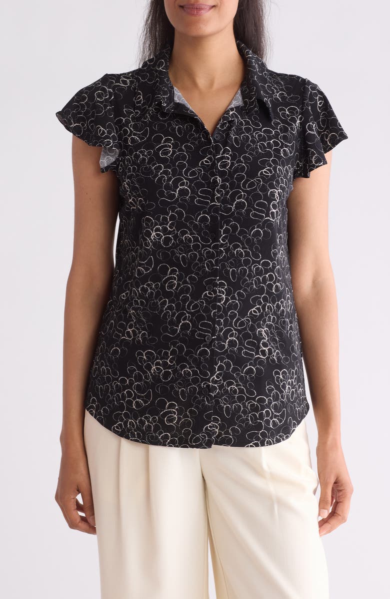 Adrianna Papell Flutter Sleeve Button-Up Shirt, Main, color, 