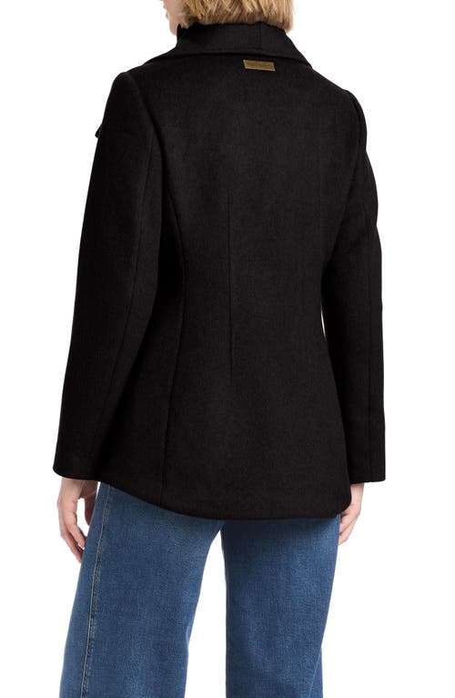 Vince Camuto High-low Hem Wool Blend Coat With Fixed Bib In Black
