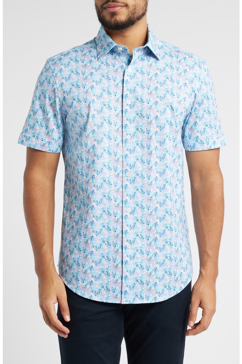 Miles OoohCotton® Solid Short Sleeve Button-Up Shirt, Main, color, TURQUOISE