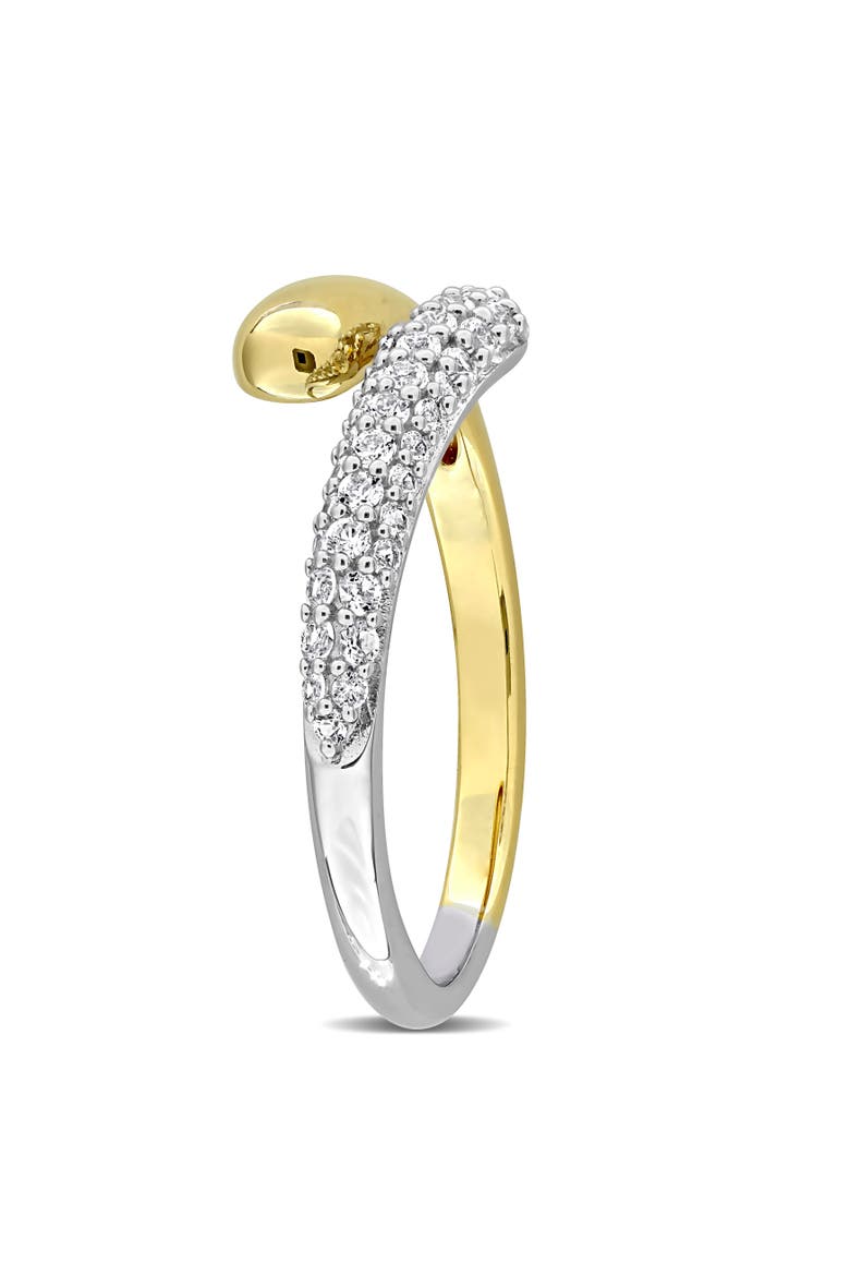 Created White Sapphire Bypass Ring Yellow Silver, Alternate, color, Yellow-Plated Sterling Silver