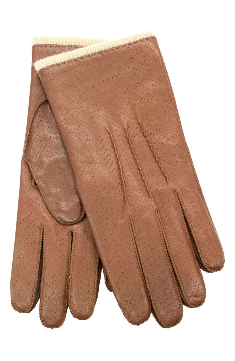 Portolano Perforated Leather Gloves, Alternate, color, Fawn/ Light Camel