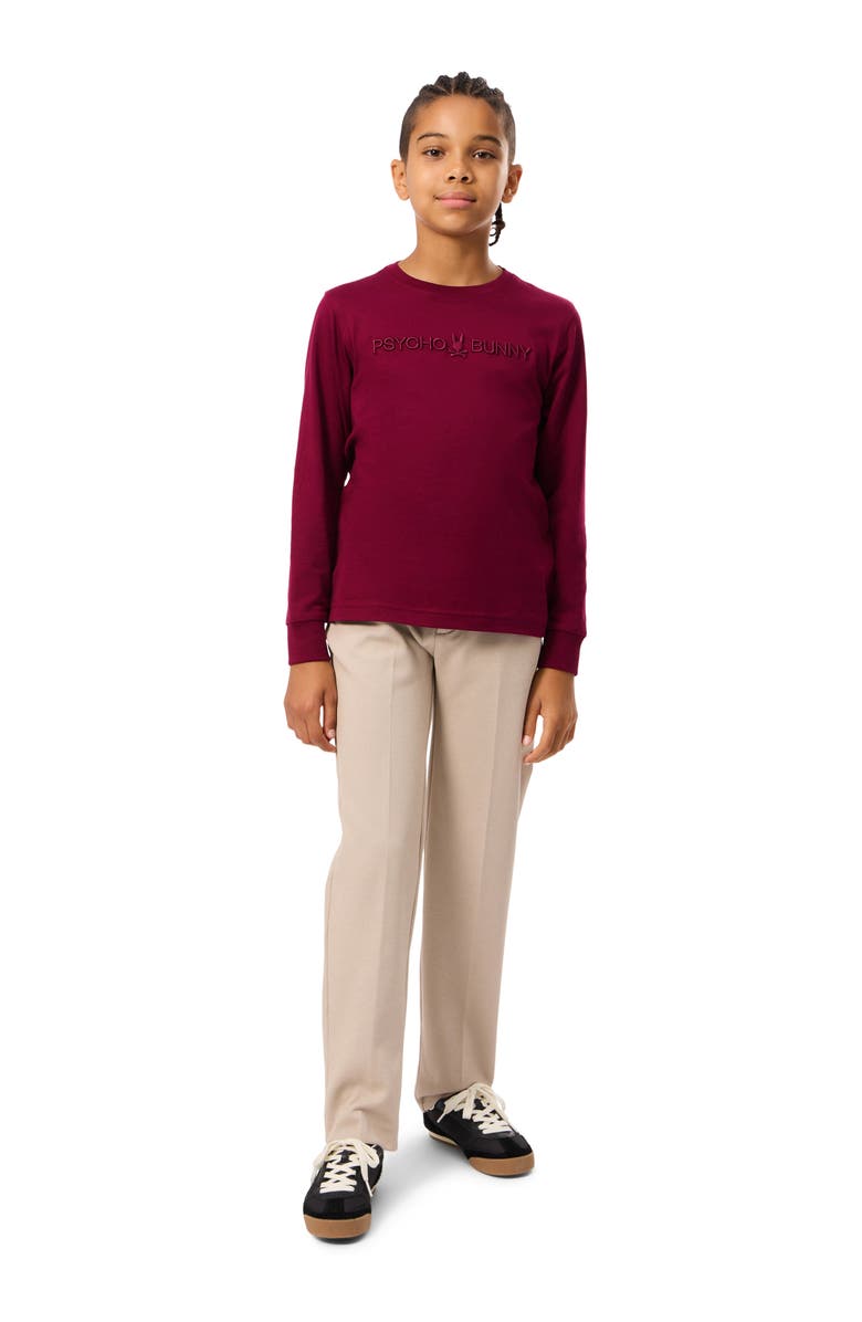 Psycho Bunny Kids' Lakewood Embroidered Long Sleeve Pima Cotton T-Shirt, Alternate, color, Crimson