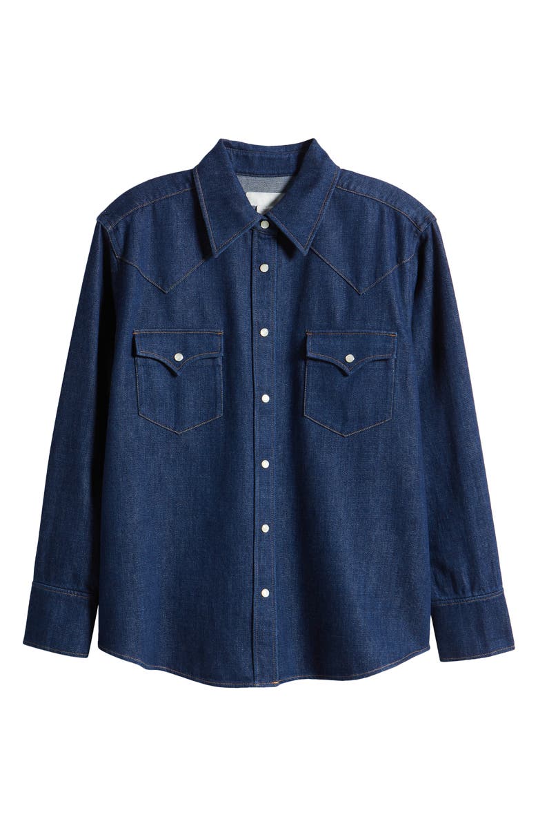 COS Oversize Western Organic Cotton Blend Denim Snap-Up Shirt, Alternate, color, 