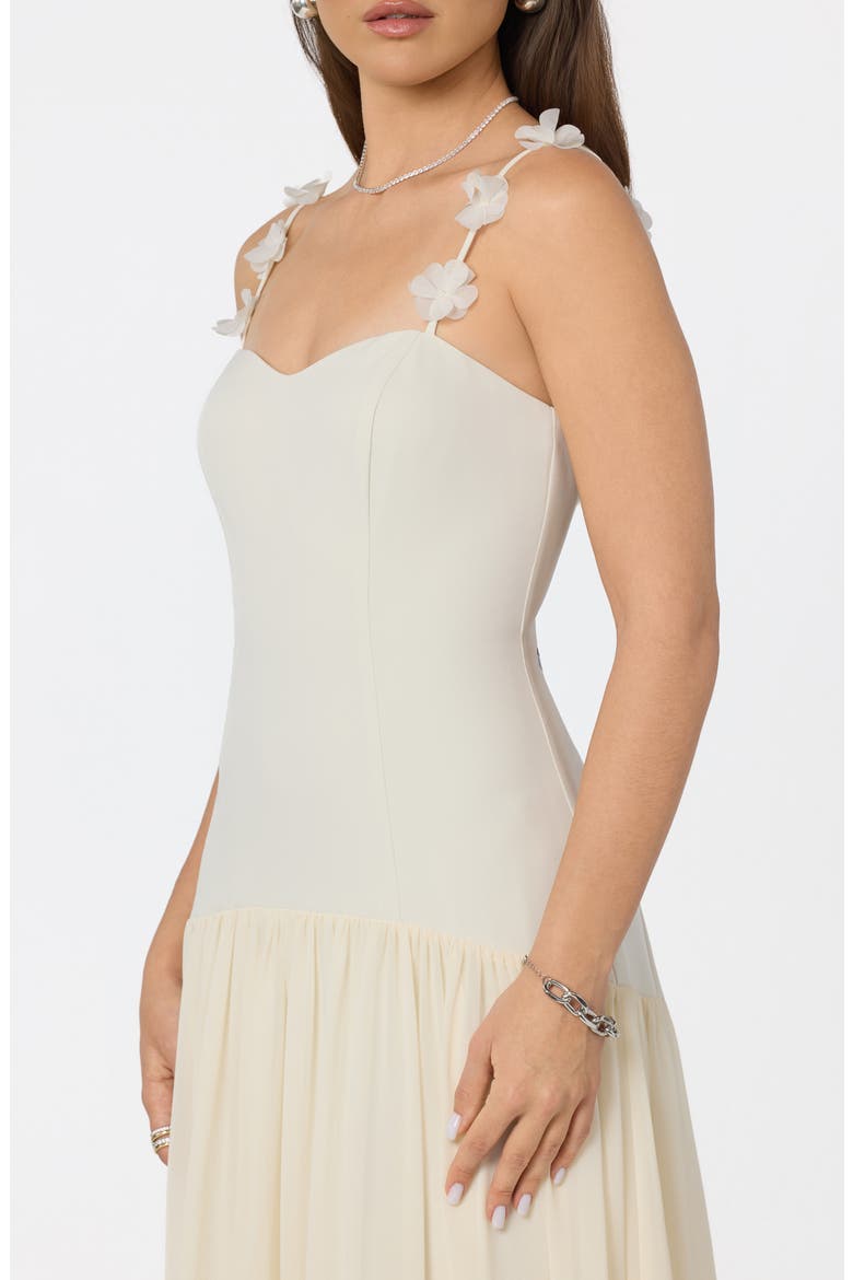 Amia Floral Mixed Media Party Dress, Alternate, color, CREAM