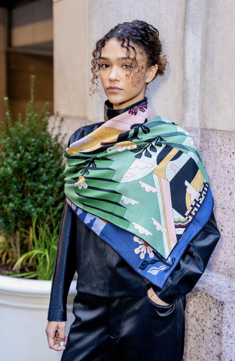 Jessie Zhao New York Double Sided Wool Silk Scarf Of Imagination, Alternate, color, Green