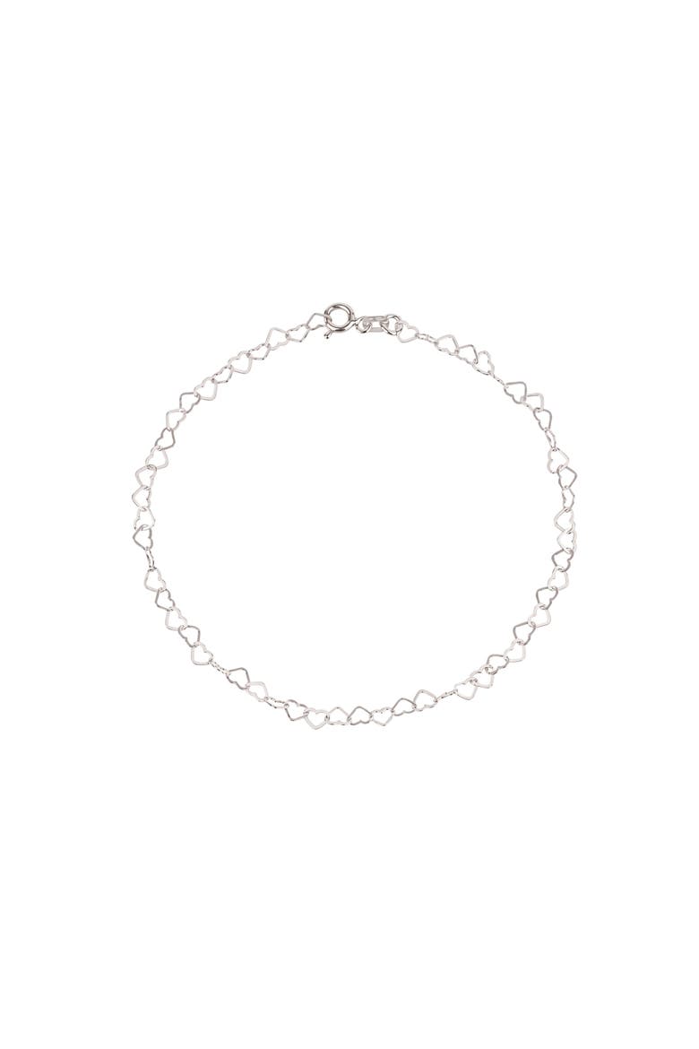 Love Heart Sterling Silver Chain Bracelet, Main, color, Silver
