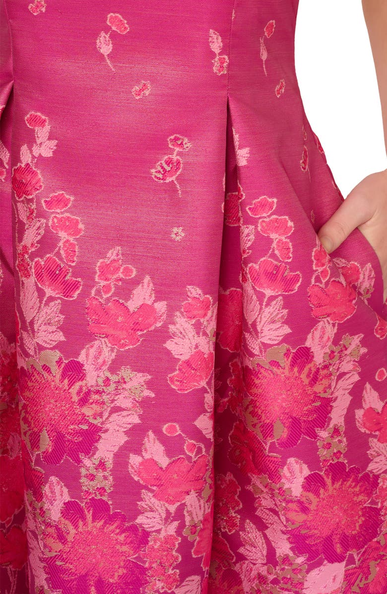 Adrianna Papell Metallic Border Jacquard Cocktail Dress, Alternate, color, 