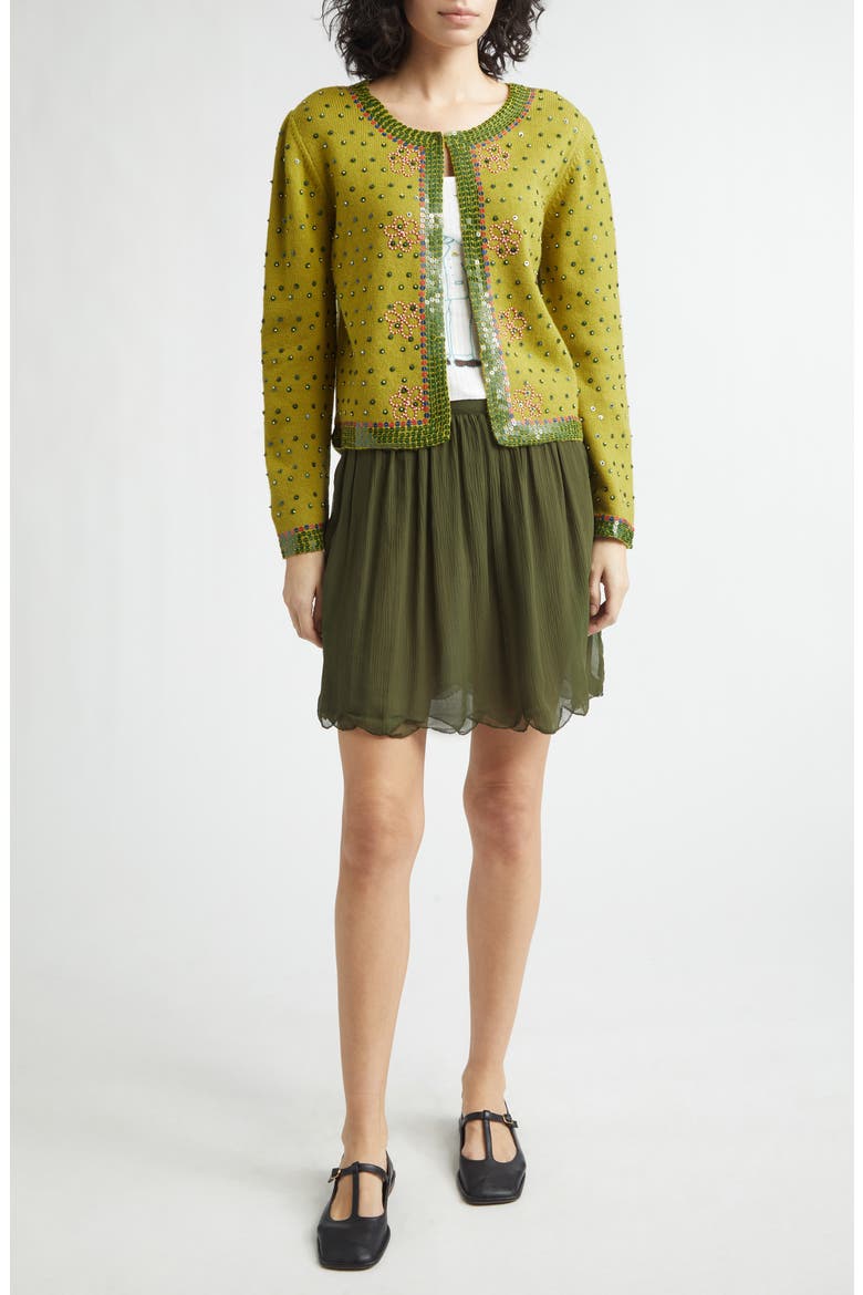 Fairyfloss Beaded Wool & Cashmere Cardigan, Alternate, color, GREEN