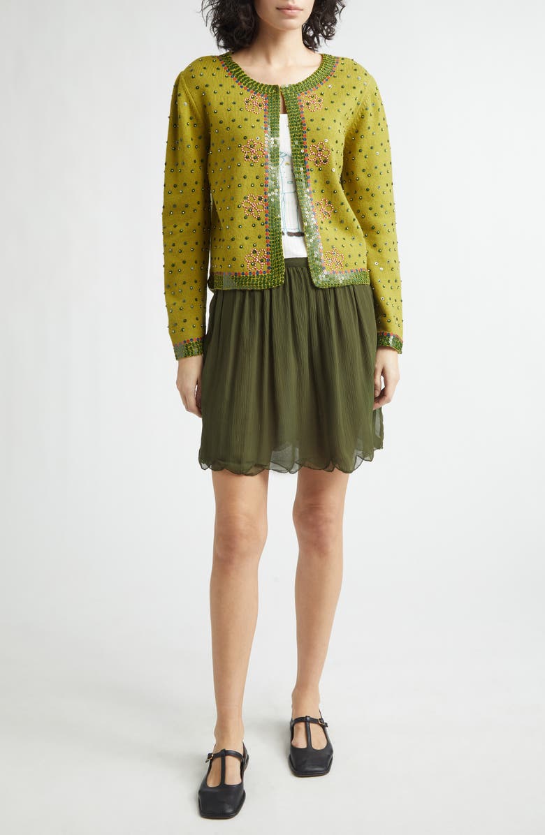 Bode Fairyfloss Beaded Wool & Cashmere Cardigan, Alternate, color, Green