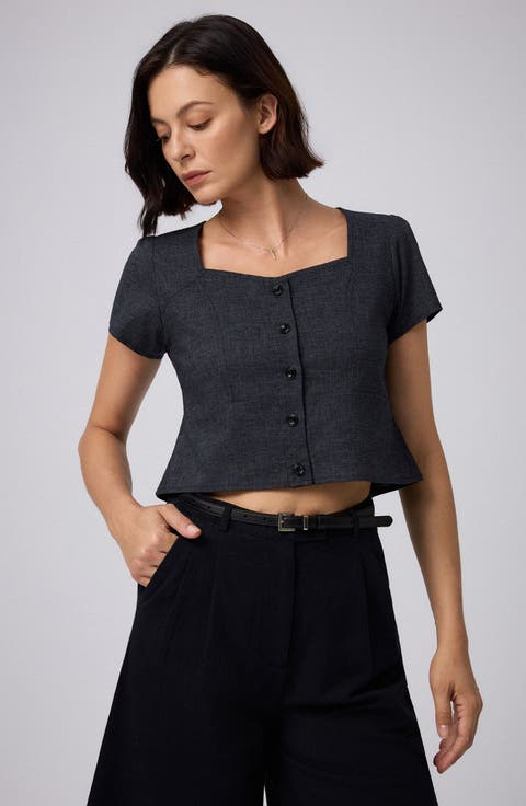 Juana Hemp Blend Button Front Top