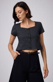 JUANA Hemp Blend Button Front Top