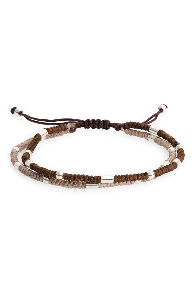 Set of 2 Men's Beaded Braided Cord Bracelets, Main, color, BROWN COMBO