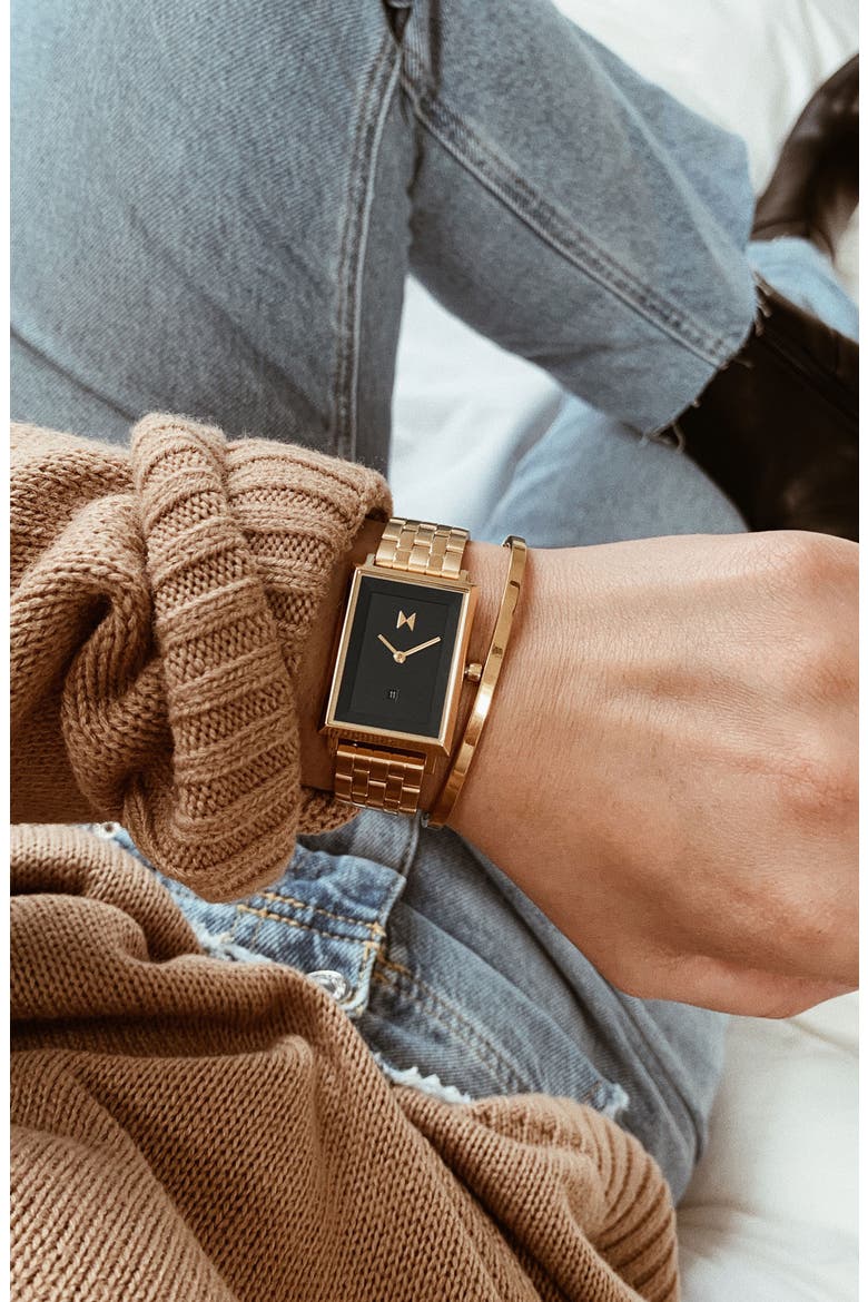 Signature Square Bracelet Watch, 24mm, Alternate, color, GOLD/ BLACK/ GOLD