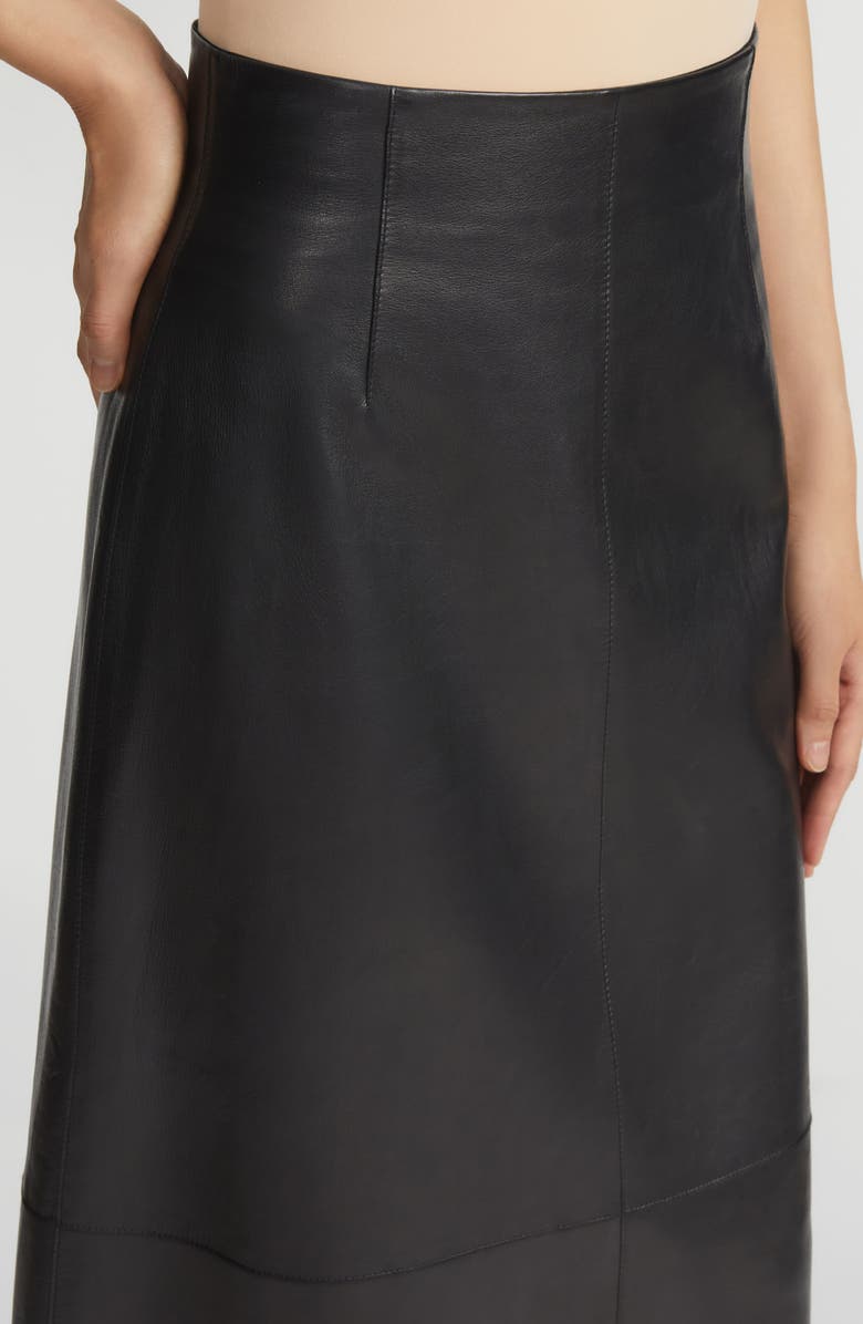 Lafayette 148 New York High Waist Napa Lambskin Leather A-Line Midi Skirt, Alternate, color, Black
