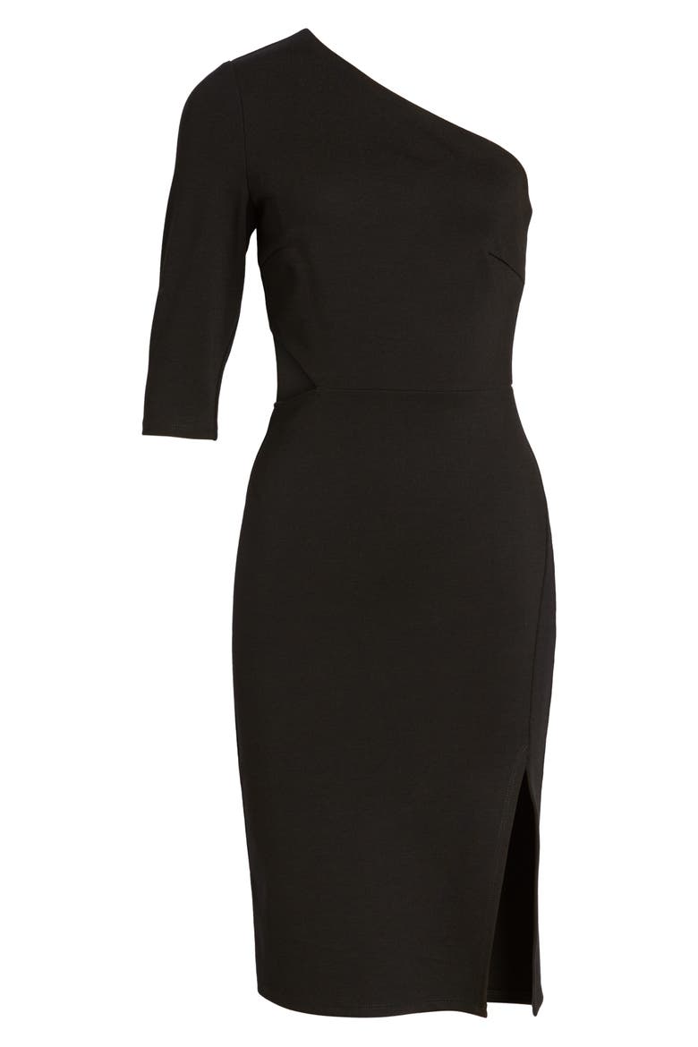 Side Cutout One-Shoulder Dress, Alternate, color, BLACK