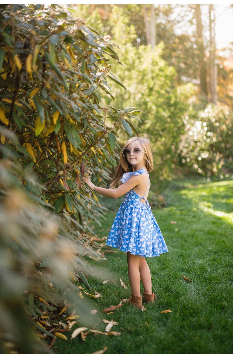 WORTHY THREADS Girls Ruffle Sleeve Dress, Alternate, color, Blue Ducks