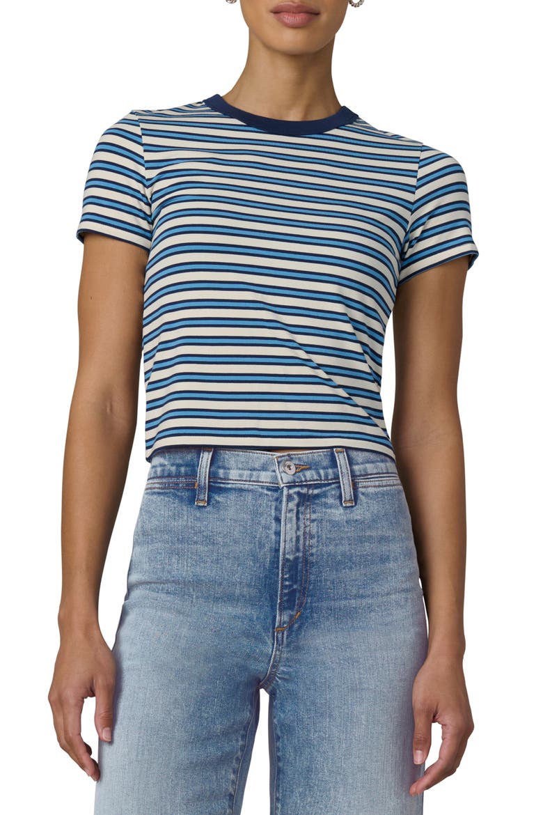 The Baby Stripe Stretch Cotton Modal T-Shirt, Main, color, ECRU/ AZURE STRIPE