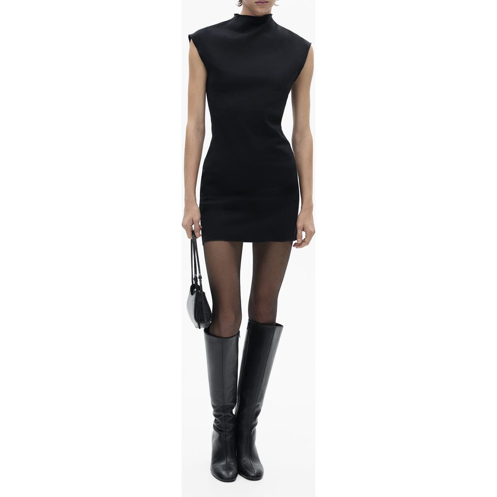 Mango Perkins Mock Neck Knit Minidress In Black