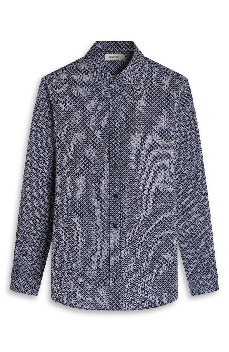 Bugatchi Julian Shaped Fit Neat Cotton Button-Up Shirt, Alternate, color, Truffle