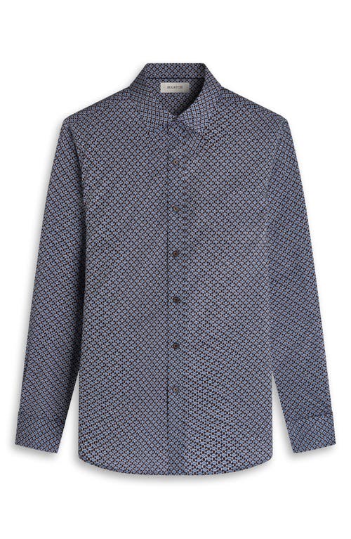 Bugatchi Julian Shaped Fit Neat Cotton Button-up Shirt In Brown