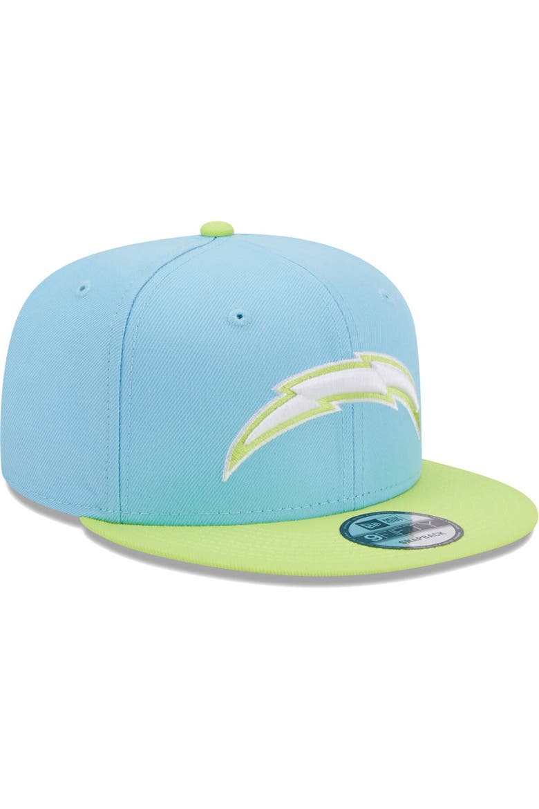 Men's New Era Light Blue/Neon Green Los Angeles Chargers Two-Tone Color Pack 9FIFTY Snapback Hat, Alternate, color, Light Blue
