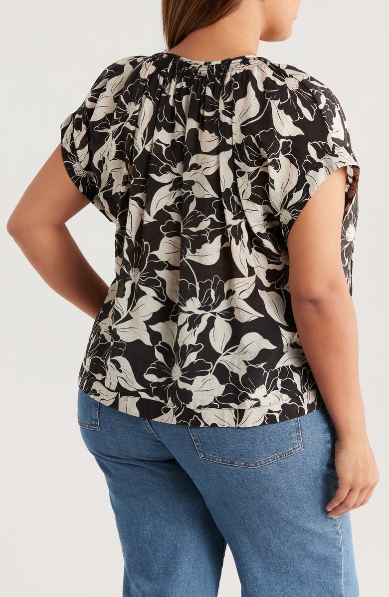 Vince Camuto Floral Dolman Sleeve Peasant Top, Alternate, color, Rich Black