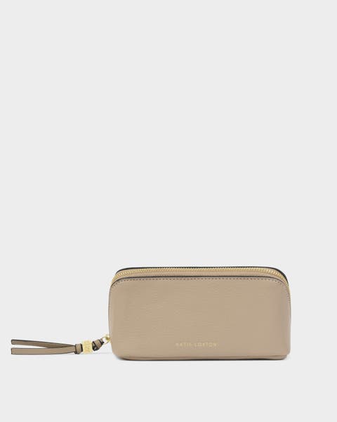 Fold-Out Mirror Makeup Bag in Light Taupe