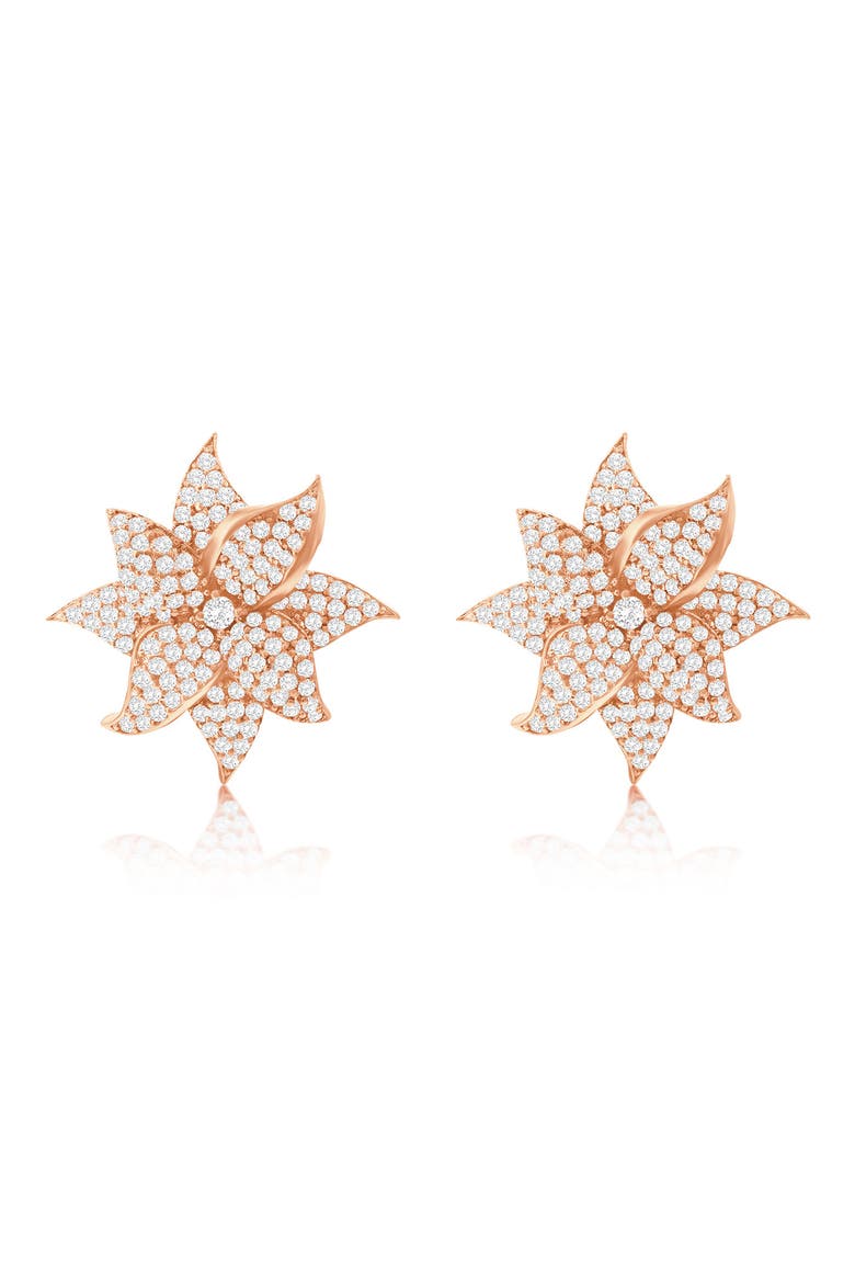 Cubic Zirconia Flower Stud Earrings, Main, color, PINK