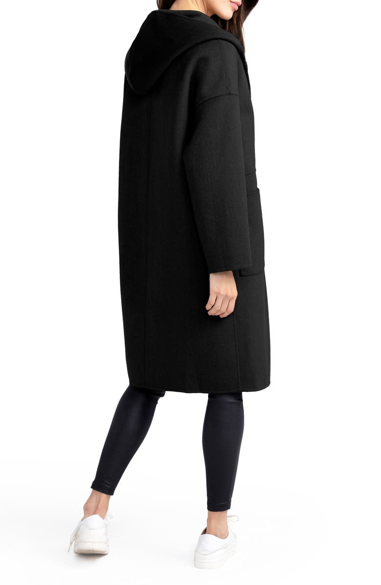 Belle & Bloom Sunday Morning Hooded Wool Blend Coat, Alternate, color, Black