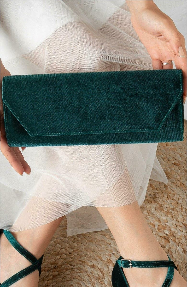 Forever & Always Shoes Scarlett Evening Purse, Alternate, color, Emerald Green Velvet