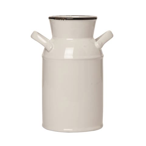 7.5 Inch White Ceramic Spring Vintage Milk Jug Decorative Object for Home Decor and Tabletop Display