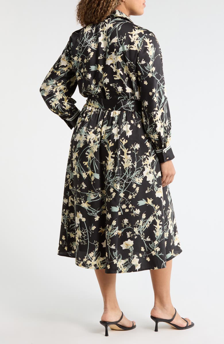 Anne Klein Print Tie Waist Long Sleeve Midi Dress, Alternate, color, Anne Black Multi