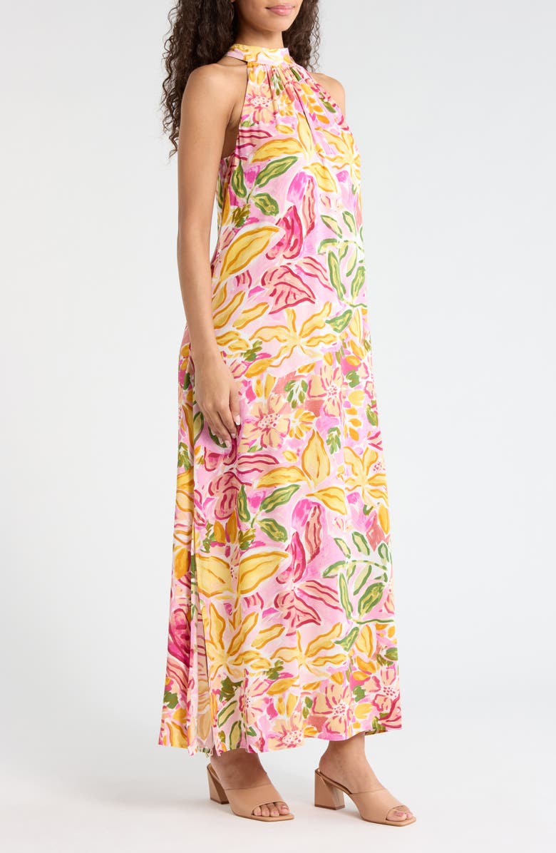 Vince Camuto Floral Challis Maxi Dress, Alternate, color, Plush Pink