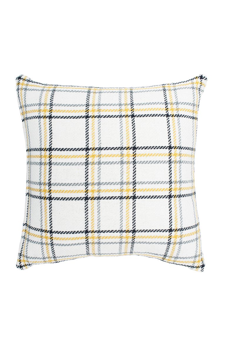 Honey Bee Plaid Woven Throw Pillow, 18" x 18", Main, color, Yellow