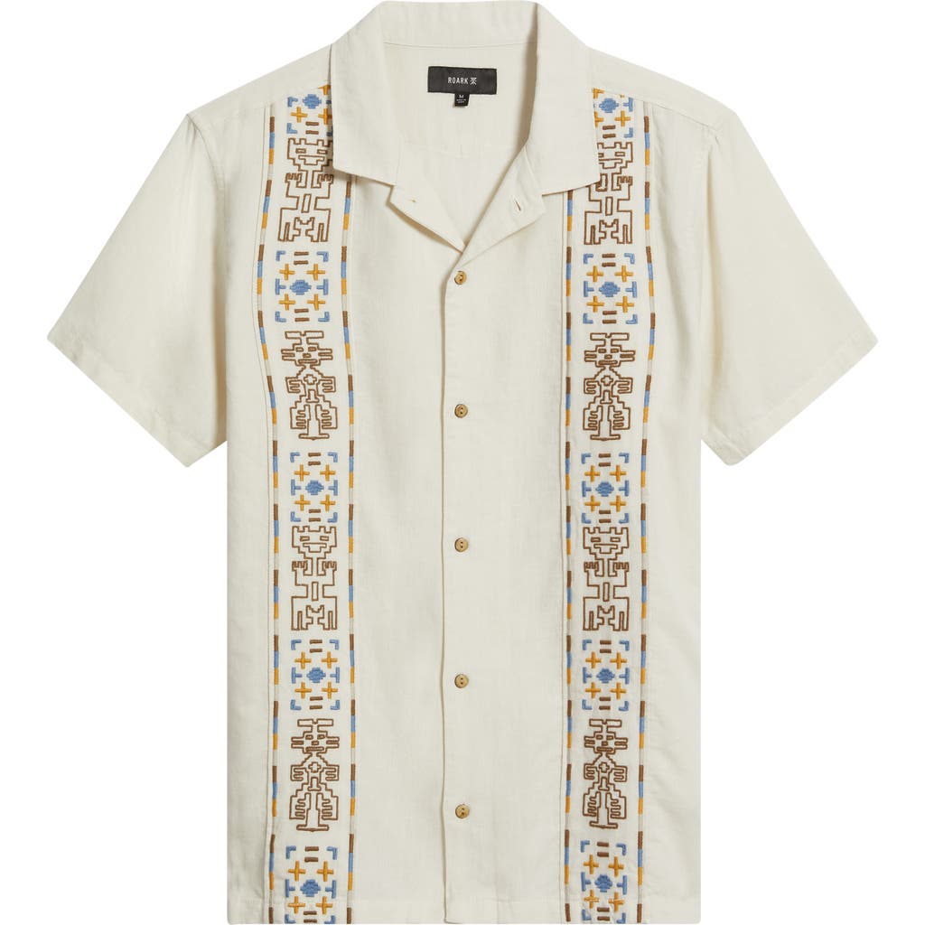 Roark Gonzo Embroidered Organic Cotton & Linen Camp Shirt In Neutral